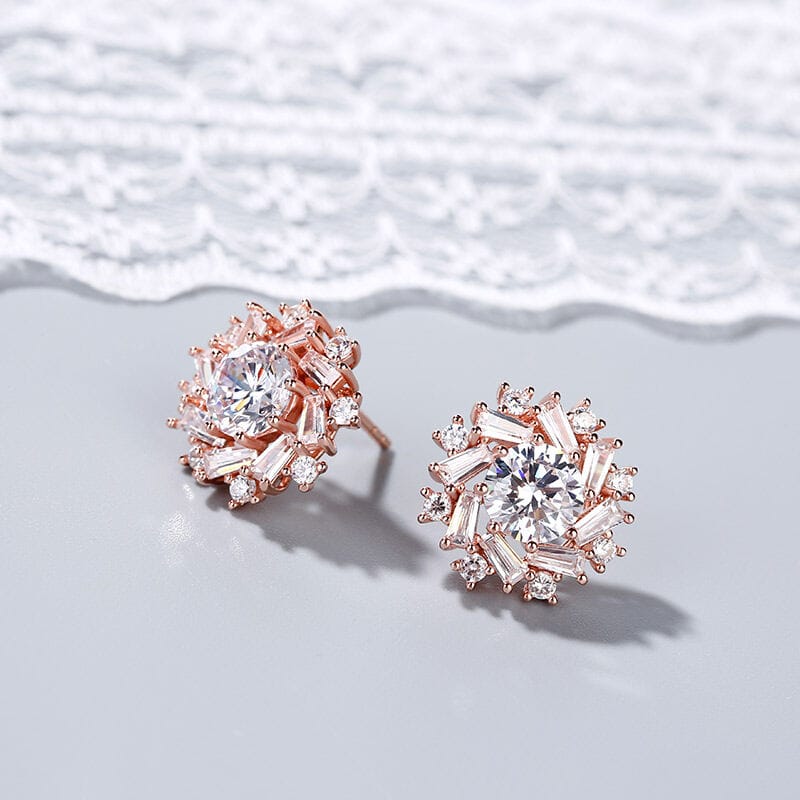 Round & Baguette Cut Diamond Stud Earring in 14K Rose Gold - Image 4