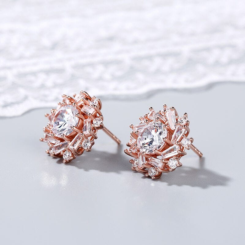 Round & Baguette Cut Diamond Stud Earring in 14K Rose Gold - Image 5